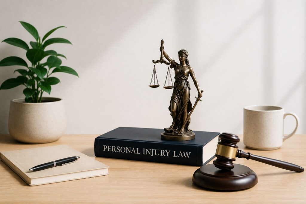 AI SEO services for personal injury lawyers in Australia featuring a courtroom-inspired legal setting, AI search platforms, and GEO/AEO visibility strategies.