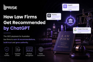 How law firms get recommended by ChatGPT, featuring AI-powered legal marketing, GEO strategy, legal authority signals, and law firm visibility in ChatGPT, Perplexity, and Google AI Overviews.
